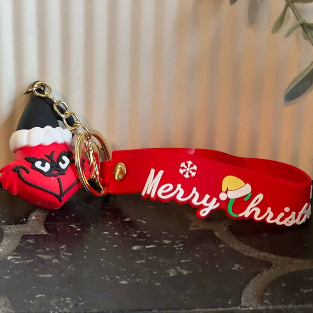 Grinch Keychain with Merry Christmas